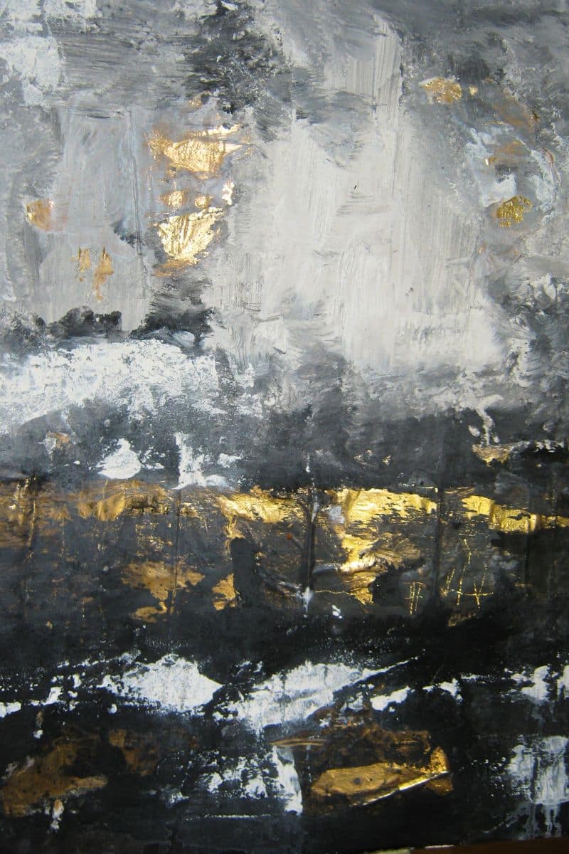 Abstraktes Acrylbild in Gold und Schwarz – Christiane Odefey