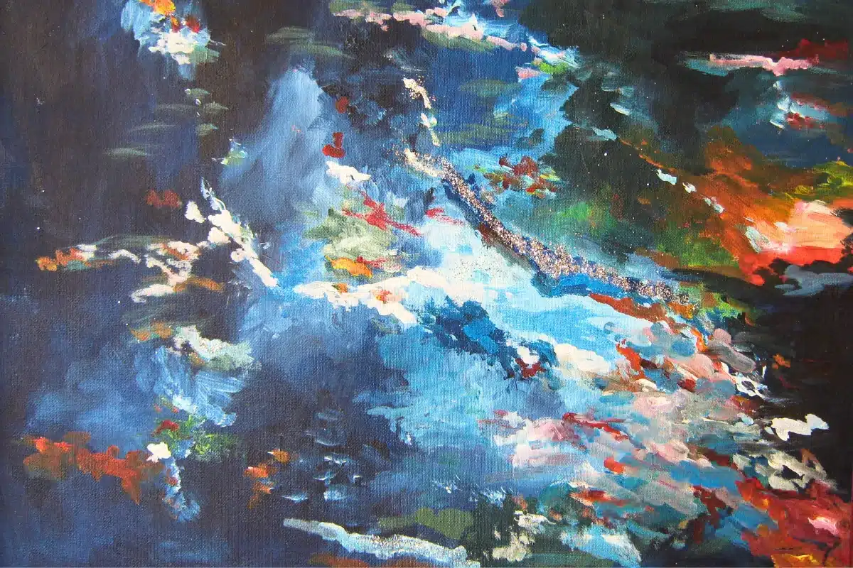 Abstraktes Acrylbild mit Blau- und Farbverläufen – Christiane Odefey