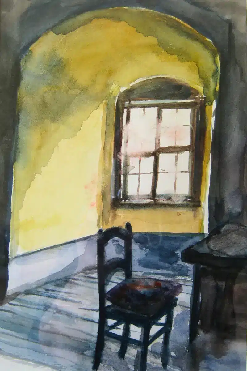 Aquarell Lichtstudie Innenraum mit Fenster – Christiane Odefey