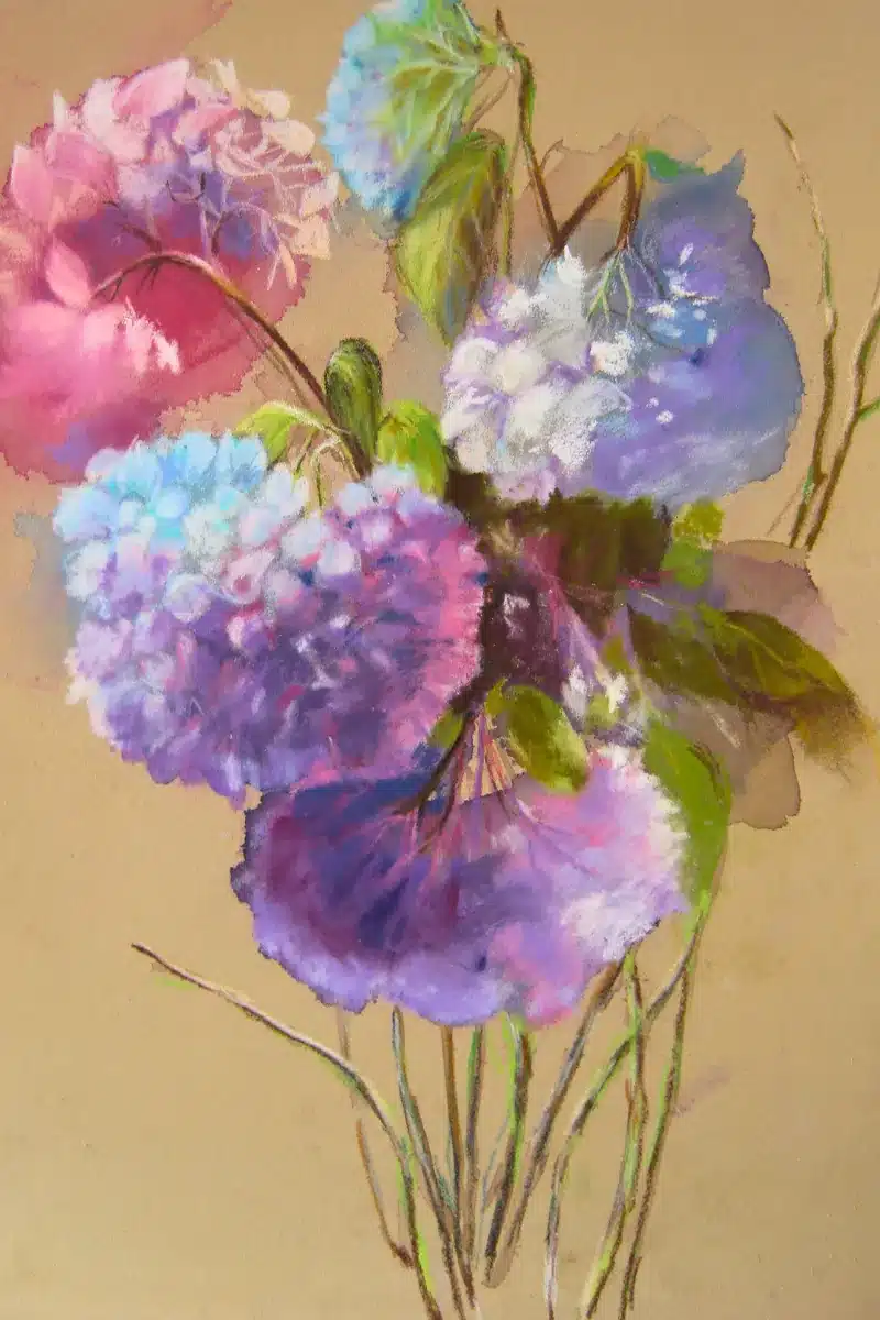 Pastellbild Hortensien in Blau und Lila – Christiane Odefey