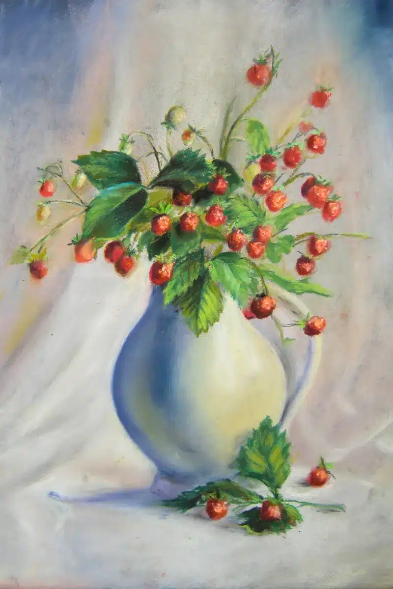 Pastellbild Erdbeeren in Vase – Christiane Odefey