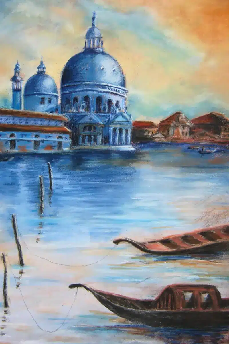 Pastellbild Venedig mit Kirche und Booten – Christiane Odefey