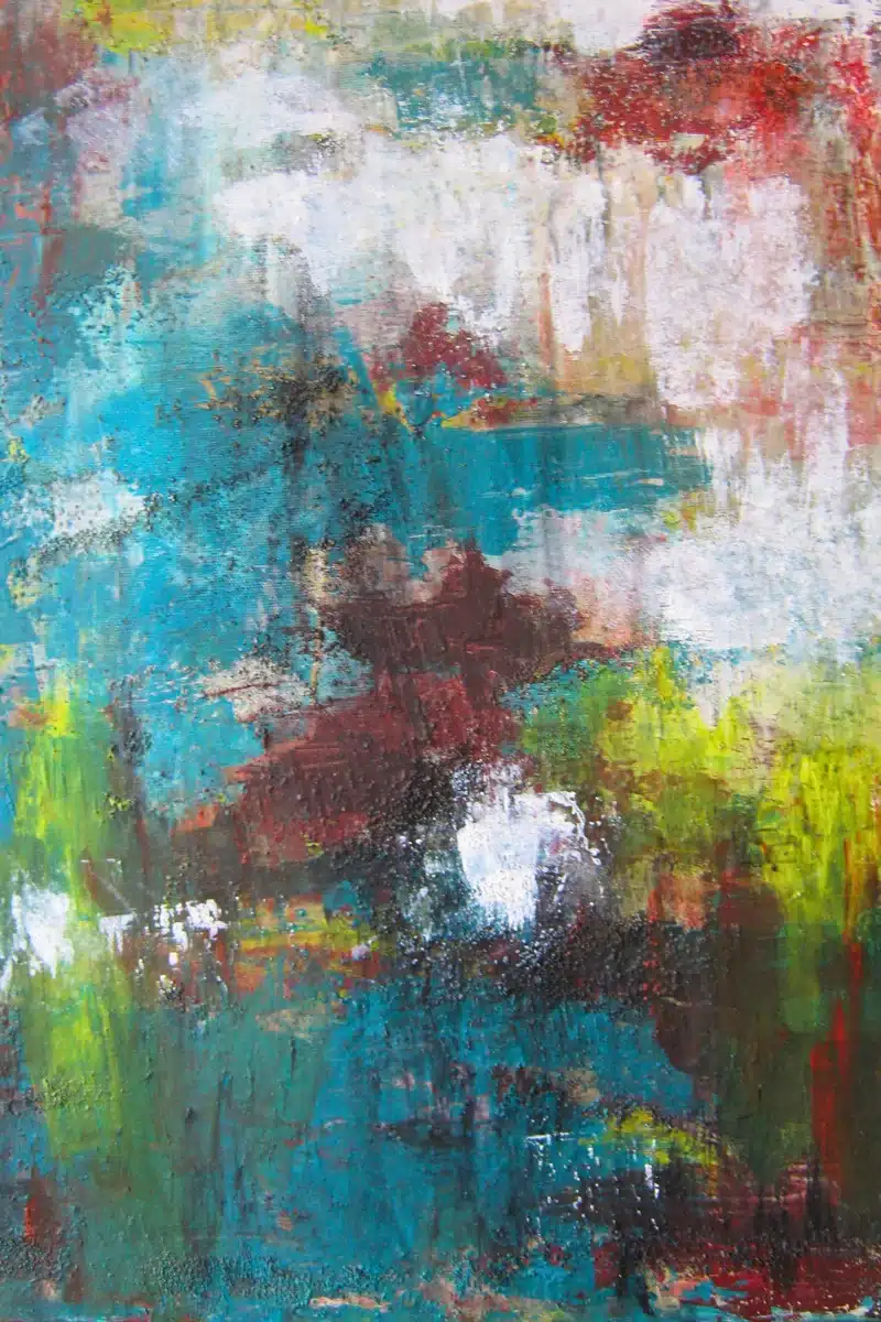 Abstraktes Acrylbild in Türkis und Rot – Christiane Odefey