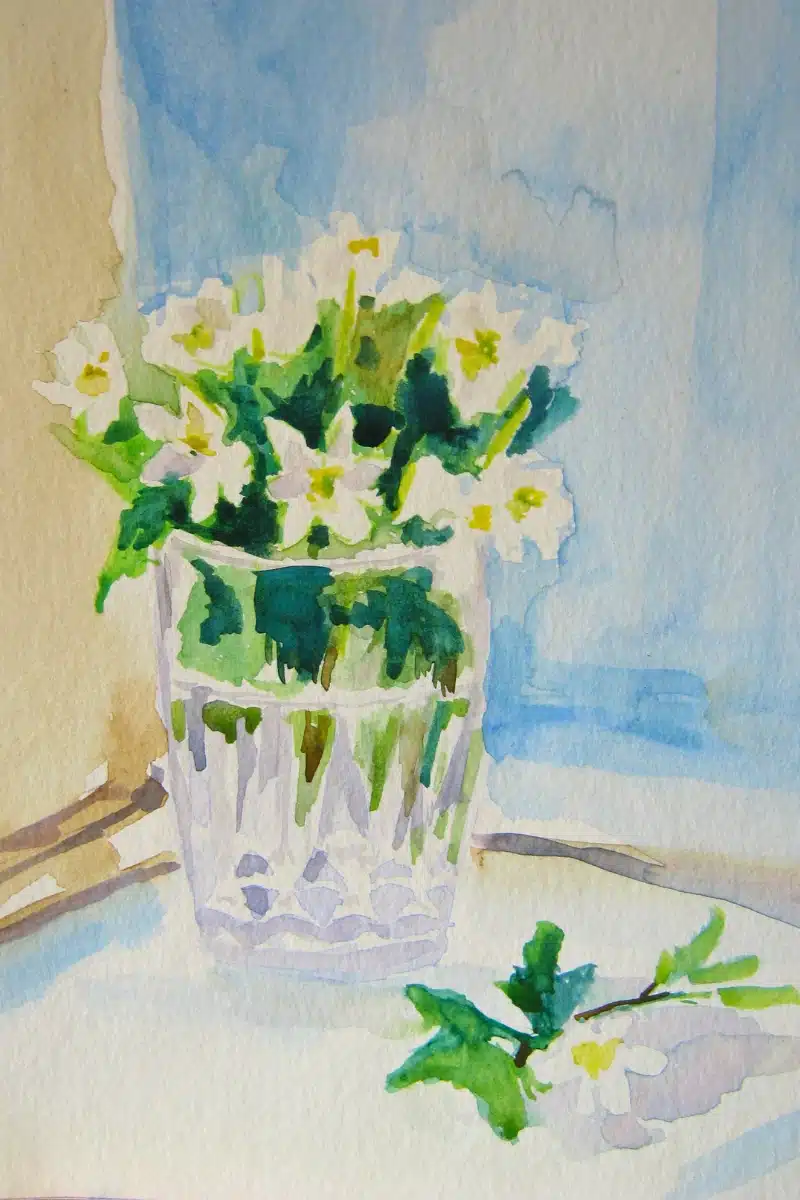 Aquarell Buschwindröschen in Vase – Christiane Odefey