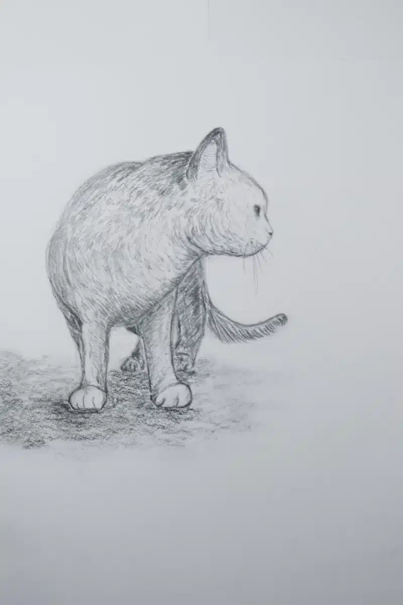 Bleistiftzeichnung Katze "Snorri" blickt nach links – Susanne Odefey