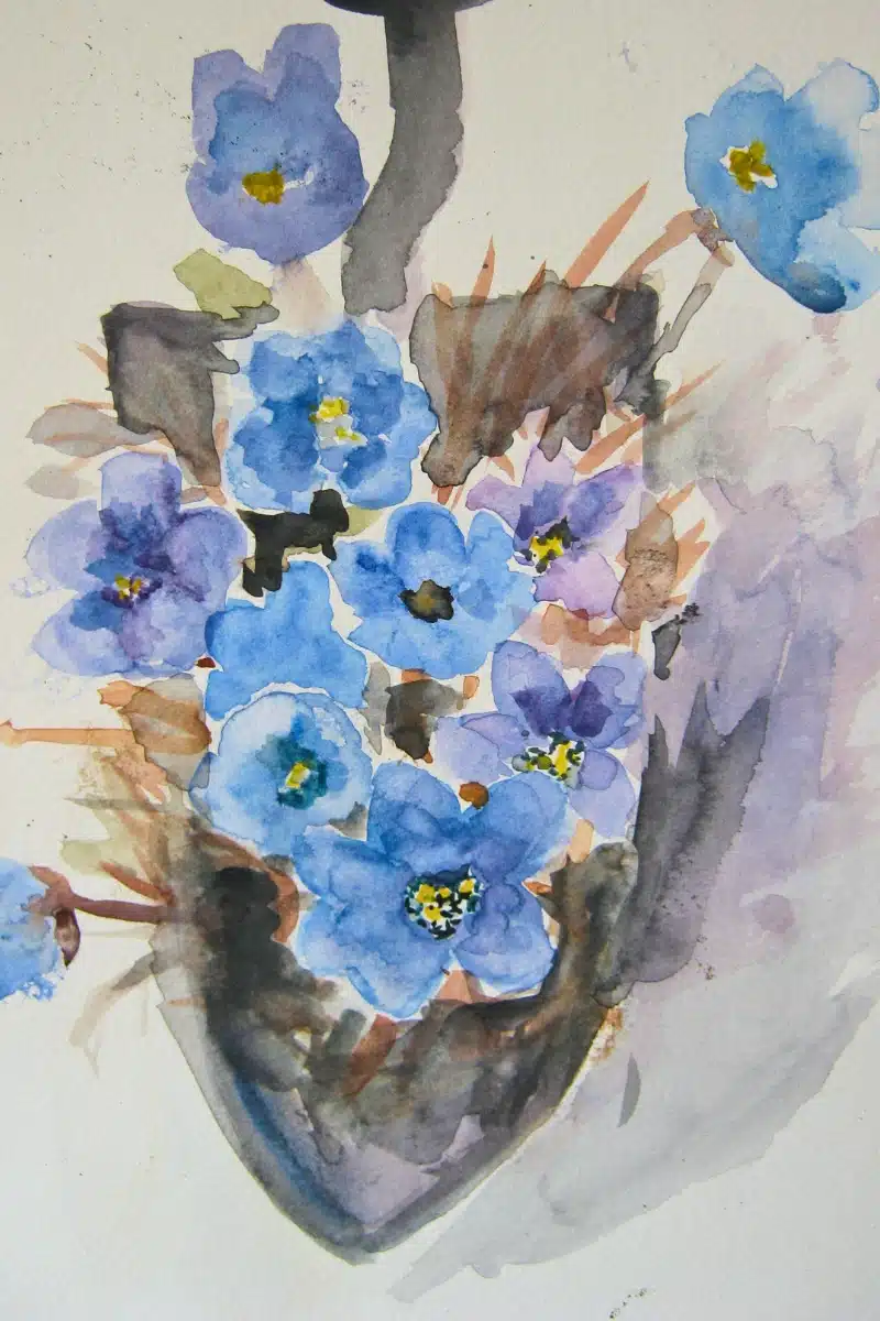 Aquarell Leberblümchen in Blautönen – Christiane Odefey
