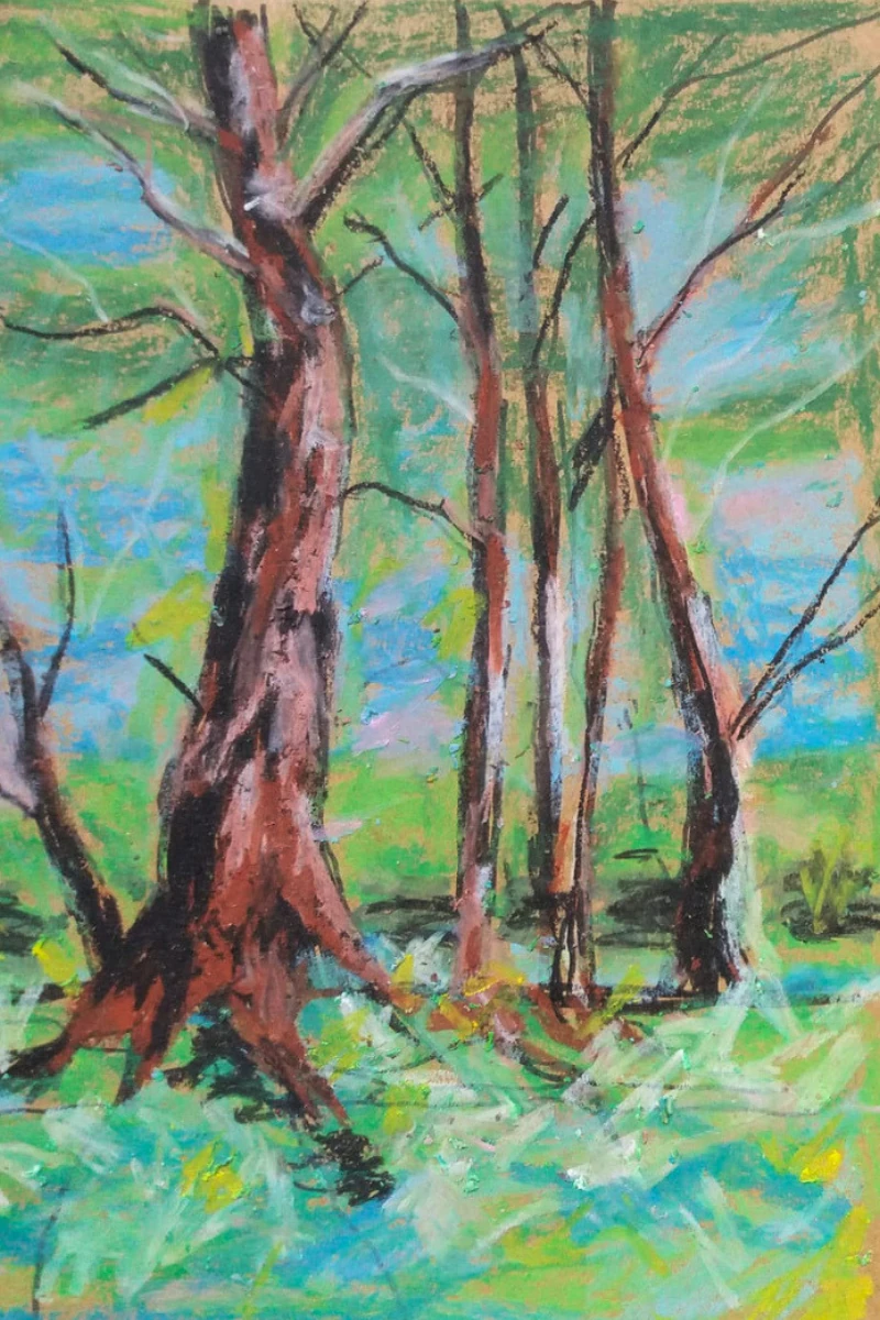Ölpastellbild Bäume im Frühling – Christiane Odefey